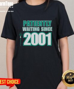 Seattle Mariners ladies tee, celebrating patient fans waiting since 2001 for a championship. Perfect for loyal supporters!