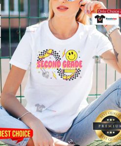 Nice second grade back to school retro smiley face pencil skateboard ladies tee for a fun and stylish classroom look.