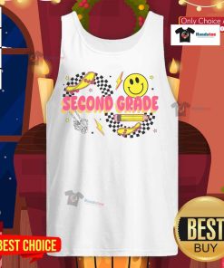 Retro smiley face tank top for second graders, featuring a skateboard design, perfect for back-to-school style.