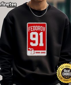 Sergei Fedorov Detroit Red Wings hockey sweatshirt featuring a vintage 91 banner design, perfect for fans.