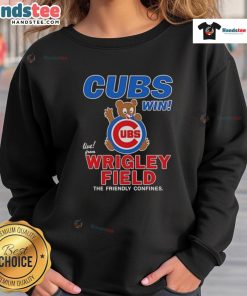 Nice Shota Imanaga Chicago Cubs Win sweatshirt displayed at Wrigley Field, celebrating the team's victory.