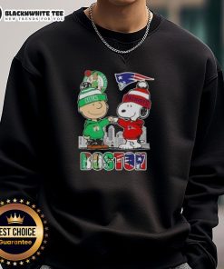 Alt Text: Nice Snoopy and Charlie Brown Boston Sports Celtics x New England Patriots skyline sweatshirt design