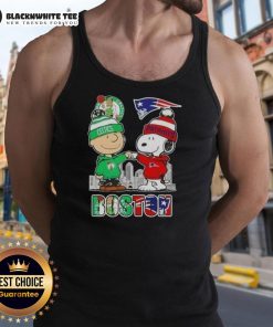 Nice Snoopy and Charlie Brown Boston Sports Celtics x New England Patriots skyline tank top for stylish fans.