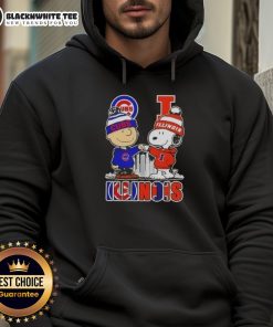 Nice Snoopy and Charlie Brown hoodie featuring Chicago Cubs and Illinois skyline design.