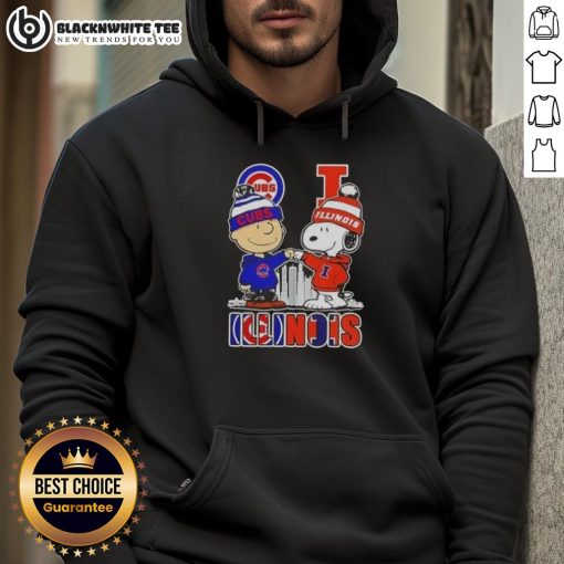 Nice Snoopy and Charlie Brown hoodie featuring Chicago Cubs and Illinois skyline design.