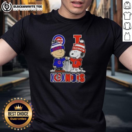 Nice Snoopy and Charlie Brown Chicago Cubs T-Shirt featuring Illinois skyline design, perfect for Cubs fans.