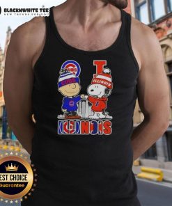 Nice Snoopy and Charlie Brown Chicago Cubs tank top with Illinois skyline design, perfect for baseball fans and summer wear.
