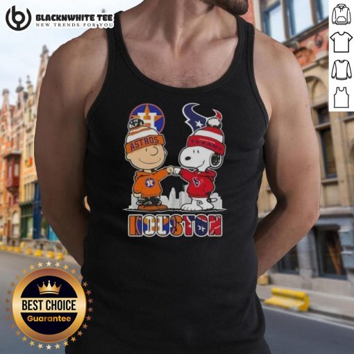 Nice Snoopy and Charlie Brown Houston Sports Astros X Texans skyline tank top featuring vibrant graphics and team spirit.