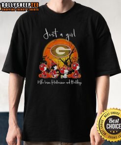 Snoopy and friend in Georgia Bulldogs football attire on a Halloween-themed t-shirt for dog lovers.