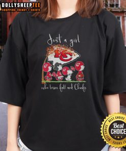 Alt Text: Nice Snoopy and friend Kansas City Chiefs football tee for women, perfect for fall football fans.