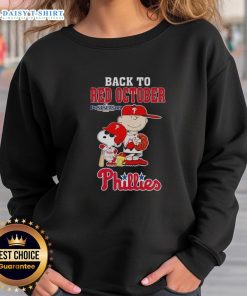 Snoopy and friends in a Philadelphia Phillies sweatshirt celebrating Back to Red October postseason 2025.