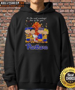 Cozy autumn hoodie featuring Snoopy and friends, perfect for Pitt Panthers fans celebrating the most wonderful time of the year.