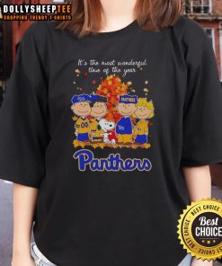 Alt Text: Cute Snoopy and friends in Pitt Panthers autumn tee, celebrating the most wonderful time of the year for ladies.