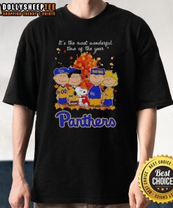 Alt Text: Nice Snoopy and Friends Pitt Panthers autumn t-shirt celebrating 'It's The Most Wonderful Time Of The Year' theme.