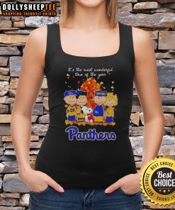 Nice Snoopy and Friends Pitt Panthers autumn tank top celebrating the most wonderful time of the year.