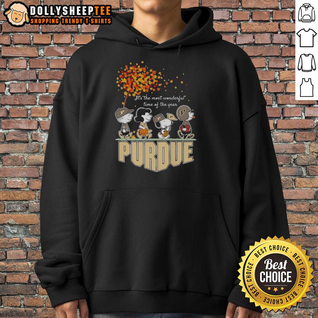 Nice Snoopy And Friends Purdue It's The Most Wonderful Time Of The Year Autumn Hoodie Cozy autumn hoodie featuring Snoopy and friends, celebrating the most wonderful time of the year at Purdue.