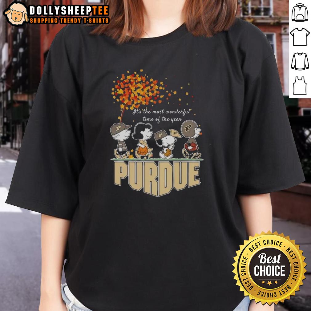 Nice Snoopy And Friends Purdue It's The Most Wonderful Time Of The Year Autumn Ladies-Tee Nice Snoopy and Friends Purdue autumn ladies tee celebrating 'It's the Most Wonderful Time of the Year' design.