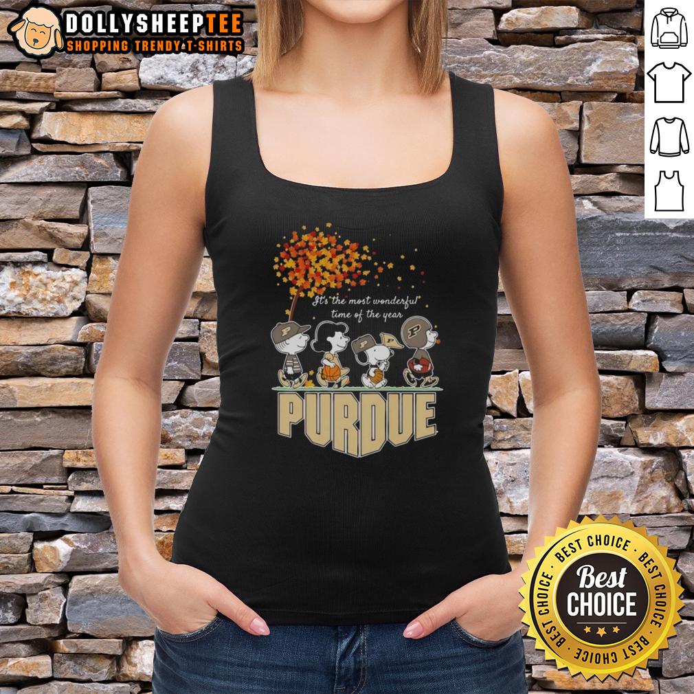 Nice Snoopy And Friends Purdue It's The Most Wonderful Time Of The Year Autumn Tank Top Autumn tank top featuring Snoopy and friends, perfect for celebrating the most wonderful time of the year.