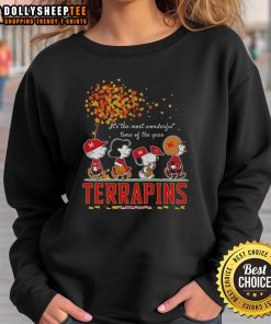Cozy autumn sweatshirt featuring Snoopy and friends with terrapins, celebrating 'It's the Most Wonderful Time of the Year'.
