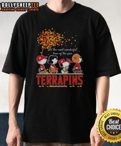 Autumn T-shirt featuring Snoopy and friends with terrapins, celebrating 'It's The Most Wonderful Time Of The Year' theme.