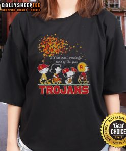 Alt Text: Womens autumn tee featuring Snoopy and friends with 'It's the Most Wonderful Time of the Year' design.