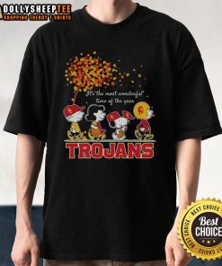 Nice Snoopy and Friends Trojans 'It's The Most Wonderful Time Of The Year' Autumn T-Shirt featuring vibrant fall designs.