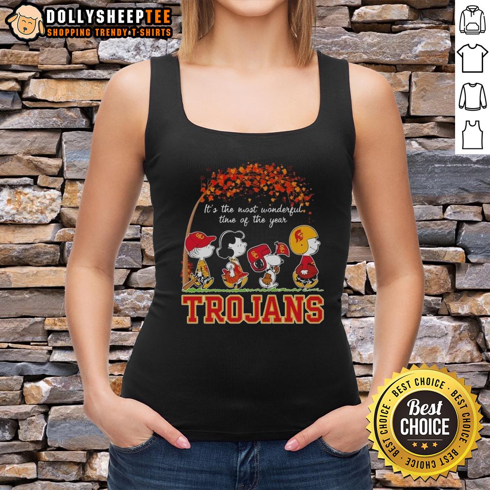 Nice Snoopy And Friends Trojans It's The Most Wonderful Time Of The Years Autumn Tank Top Autumn tank top featuring Snoopy and friends with Trojans theme, celebrating the most wonderful time of the year.