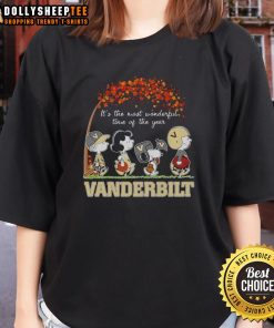 Nice Snoopy and Friends autumn ladies tee featuring 'It's the Most Wonderful Time of the Year' design.