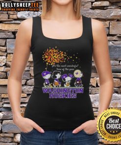 Snoopy and friends in a Washington Huskies autumn tank top, celebrating the joy of the season.