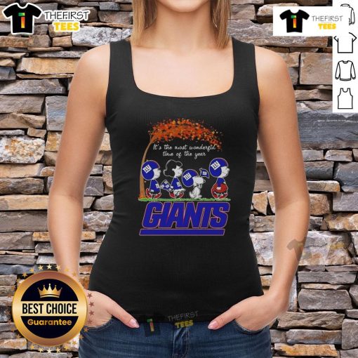 Nice Snoopy and Friends X New York Giants autumn tank top, perfect for celebrating the most wonderful time of the year.