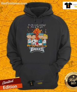 Alt Text: Snoopy and friends in Philadelphia Eagles hoodie for autumn, celebrating the most wonderful time of the year.