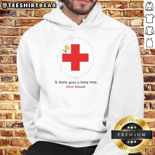 Alt Text: Cozy Nice Snoopy Blood Drive hoodie with A Little Goes A Long Way slogan, perfect for charitable events and casual wear.