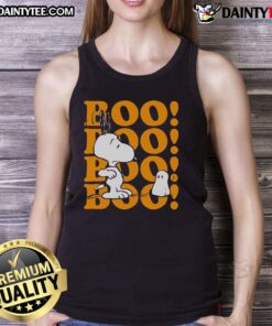 Happy Halloween tank top featuring Snoopy with 'Boo Boo Boo' text, perfect for festive celebrations and casual wear.