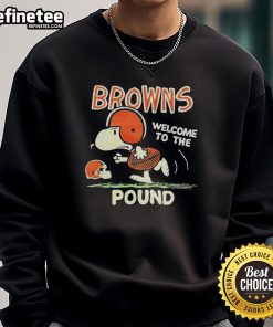 Alt Text: Cozy Nice Snoopy Browns Welcome to the Pound sweatshirt featuring Snoopy in a playful design.