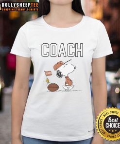 Alt Text: Ladies' Nice Snoopy Coach Texas Longhorns football tee featuring a playful Snoopy design in team colors.
