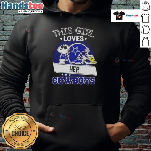 Girl wearing a Dallas Cowboys football helmet hoodie with Snoopy design, showcasing her love for the team.