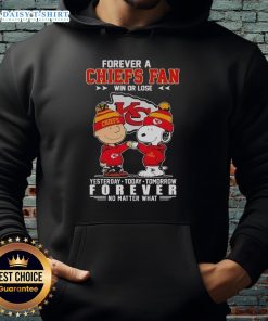 Nice Snoopy Touch hands with Charlie Brown hoodie design: 'Forever a Chiefs Fan Yesterday, Today, Tomorrow'.