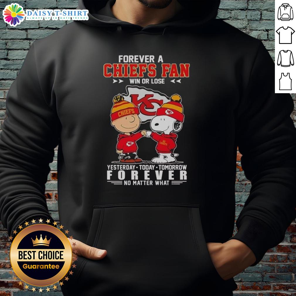Nice Snoopy Touch Hands Charlie Brown Forever A Chiefs Fan Yesterday Today Tomorrow And Forever Hoodie Nice Snoopy Touch hands with Charlie Brown hoodie design: 'Forever a Chiefs Fan Yesterday, Today, Tomorrow'.