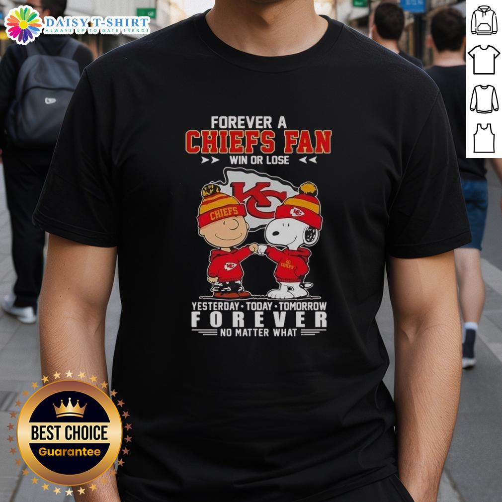 Nice Snoopy Touch Hands Charlie Brown Forever A Chiefs Fan Yesterday Today Tomorrow And Forever T-Shirt Nice Snoopy Touch Hands Charlie Brown t-shirt for Chiefs fans: 'Yesterday, Today, Tomorrow, and Forever' design.