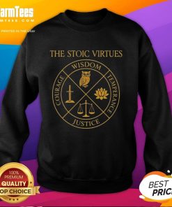 Alt Text: Comfortable Nice Stoic Virtues sweatshirt featuring the words Wisdom, Temperance, Courage, and Justice for a stylish look.