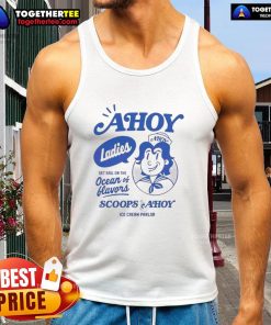 Alt Text: Ladies' Scoops Ahoy ice cream parlor tank top inspired by Stranger Things, featuring a vibrant design and comfortable fit.