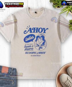 Nice Stranger Things ladies Scoops Ahoy ice cream parlor washed t-shirt featuring a retro design inspired by the show.