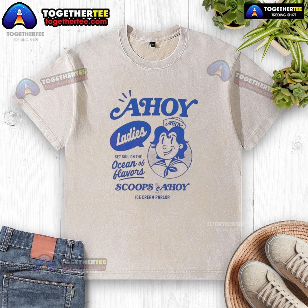 Nice Stranger Things Ladies Scoops Ahoy Ice Cream Parlor Washed T Shirt Nice Stranger Things ladies Scoops Ahoy ice cream parlor washed t-shirt featuring a retro design inspired by the show.