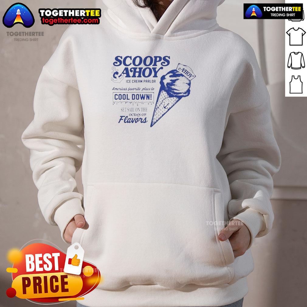 Nice Stranger Things Scoops Scoops Ahoy Ice Cream Parlor America's Favourite Hoodie Cozy hoodie featuring 'Scoops Ahoy' design from Stranger Things, perfect for fans of the Netflix series and ice cream lovers.