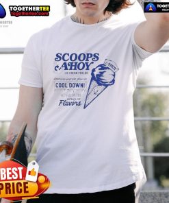 Stranger Things Scoops Ahoy T-shirt featuring America's favorite ice cream parlor design in vibrant colors.
