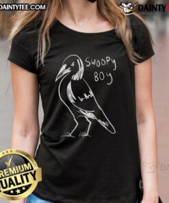 Nice Swoopy Boy Bird Ladies Tee featuring a whimsical bird design and stylish swooping text in vibrant colors.
