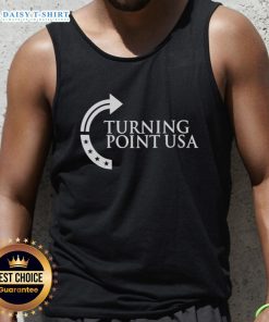 Sydney Sweeney wearing a Turning Point USA logo tank top, showcasing her style and support for the organization.