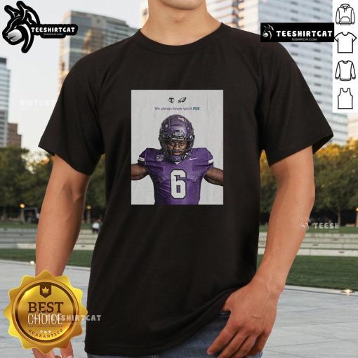 Alt Text: Tarleton State Football 'We Always Knew You'd Fly' T-Shirt in purple, showcasing school spirit and team pride.