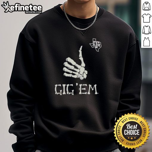 Texas A&M Aggies Glow Halloween Sweatshirt featuring a spooky design and 'Gig 'Em' slogan on a black background.