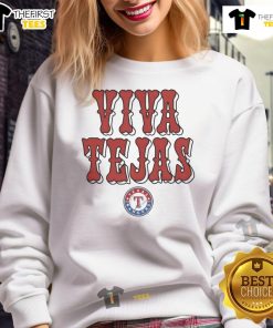Alt Text: Nice Texas Rangers Viva Tejas sweatshirt featuring bold team colors and logo, perfect for fans and game day wear.